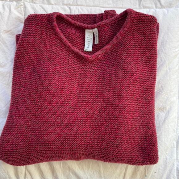 Sahalie red Marled chunky knit sweat sz L v-neck fairy grunge boho autumn - Picture 1 of 8